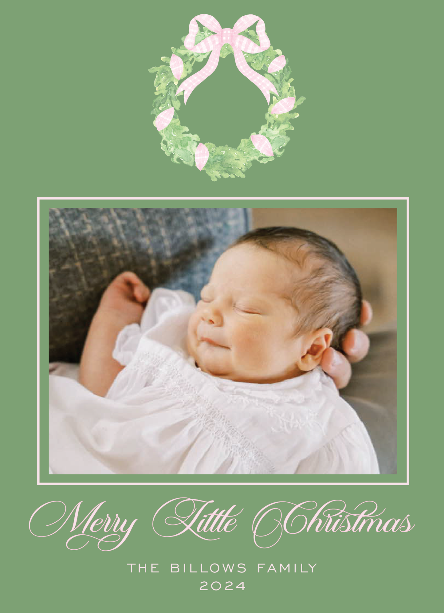 Pink and Green Wreath Green Background