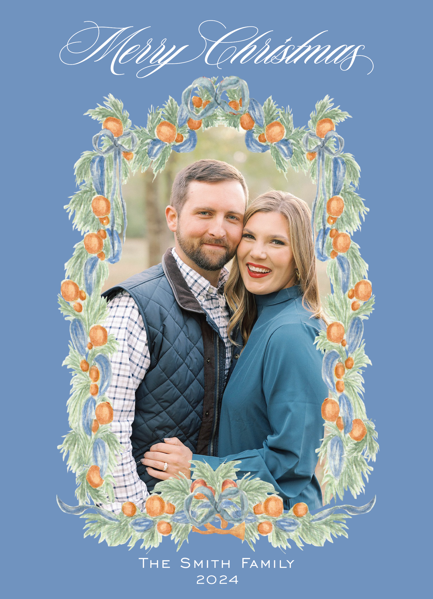 Orange and Blue Garland Blue Background